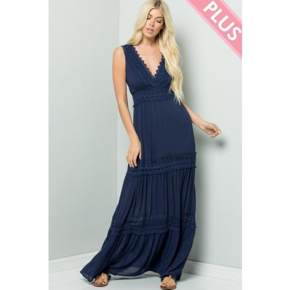 Sweet Lovely by Jen Crochet Lace Woven Maxi Dress